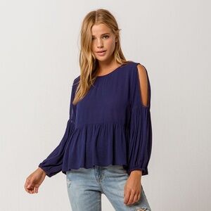 O'Neill Women’s Navy Blue Cold Shoulder Peplum Top – Size S